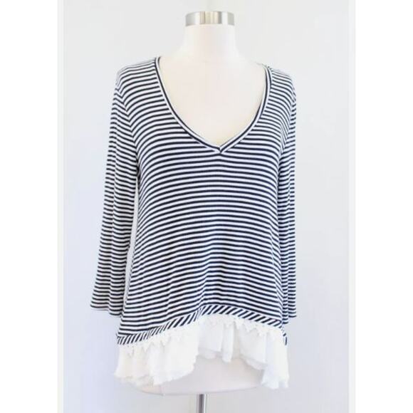 NWOT Dolan Anthropologie Wesley Lace Hem V Neck Top - Size L - Picture 3 of 8